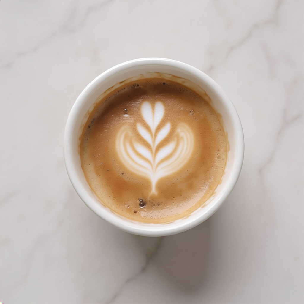 Firefly A Cup Cortado On White Marble, Overhead Shot, Food Photography, 389644
