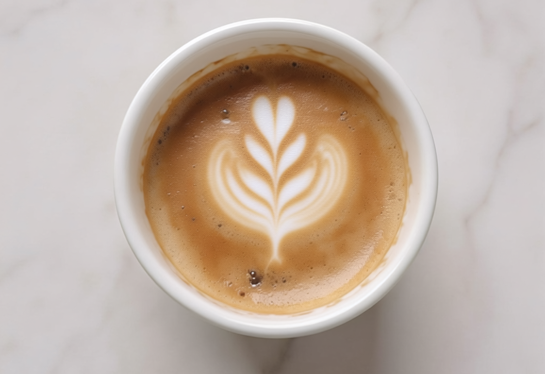 Firefly A Cup Cortado On White Marble, Overhead Shot, Food Photography, 389644